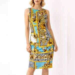 Sandro Ferrone Blue and Gold Scrolls Dress
